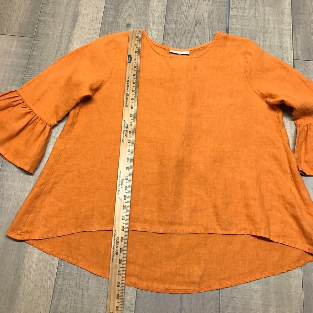 Bryn Walker Linen Top Tunic Blouse Womens Size M Orange Flutter Sleeve Fall USA - Picture 8 of 9